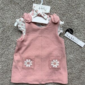 Pink Baby Dress with Floral Pockets